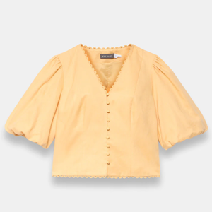 Mint Velvet Yellow Linen Puff Sleeve Top